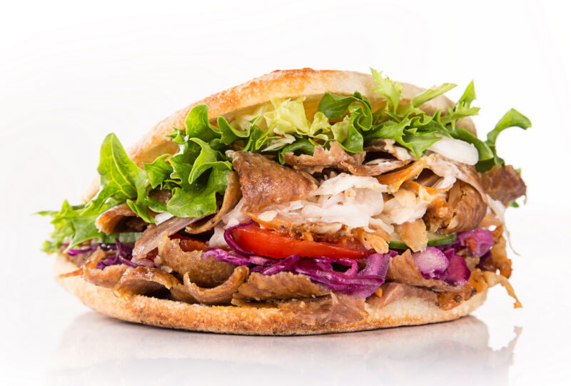 close up of kebab sandwich. close up of kebab sandwich on white background